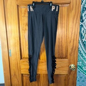 PINK VICTORIAS SECRET | Gray Mesh Strappy Sequin Leggings
